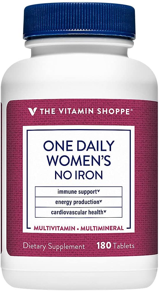Den Vitamin Shoppe One Daglige kvinders Multivitamin med ingen jern, 2.000IE Vitamin D3, Multi- Mineral supplement, Understøtter energiproduktion, Understøtter kardiovaskulær og immunforsvar (180 tabletter)