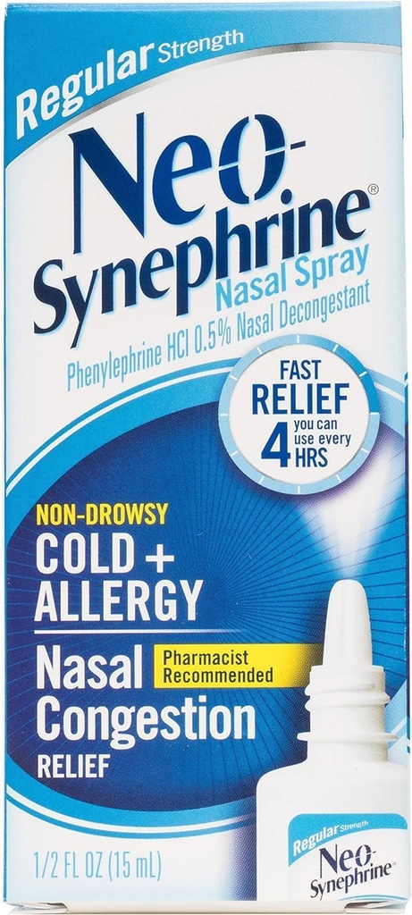 Neo- Synephrin Nasal Decongestant Spray Regelmæssig styrke 0,50 oz (PAKNING AF 3)