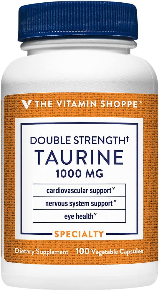 Vitamin Shoppe dobbelt styrke Taurine - Kardiovaskulær & Nervesystemet support - 1.000 MG (100 vegetariske kapsler)
