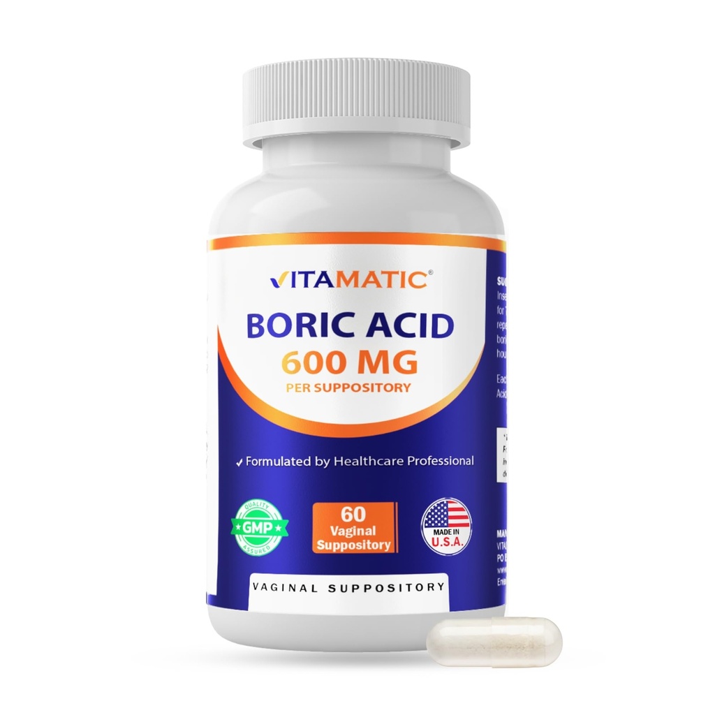 Vitamatisk borsyre Vaginal Capsule Shell Supposites 600 mg USP Grad Borsyre i Vegetarisk Capsule Shell - 60 Tæl
