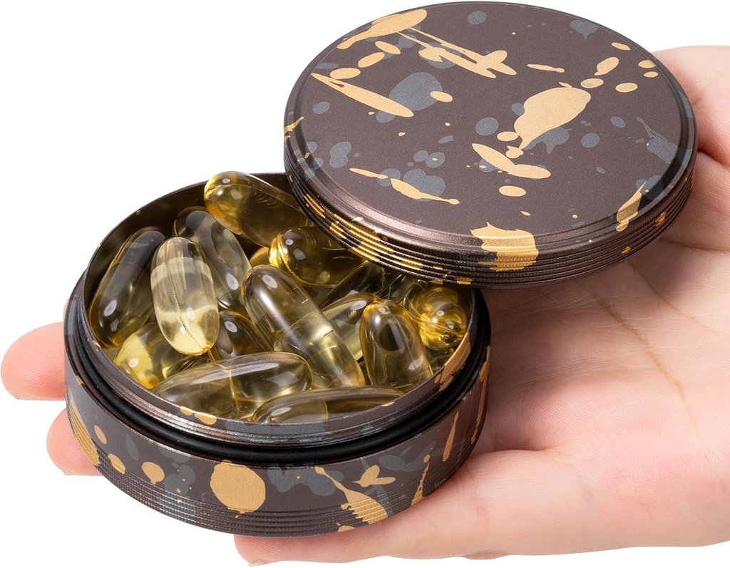 Pill Case for Purse & Pocket - Metal Daily Pill Box for Rejser, Bærbar vandtæt Pill Organizer Single Medicine Container Holder for Vitaminer, Fiskeolie, Kosttilskud
