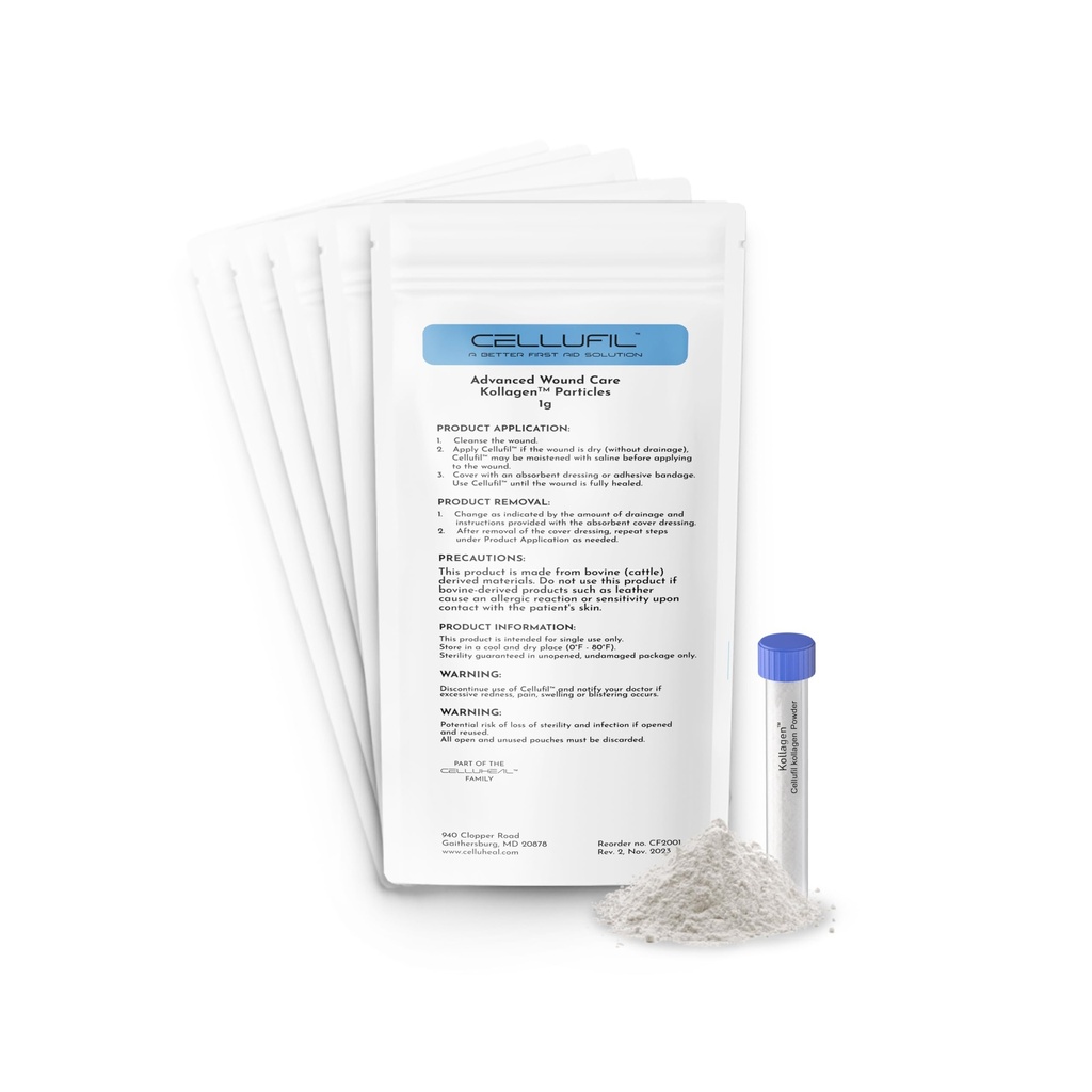 Cellufil Collagen Partikler til Advanced Sårpleje - 10 Hætteglas - 100% Non- Hydrolyzed Bovin Collagen til Tissue Regeneration, Førstehjælp & Mindre Blødning