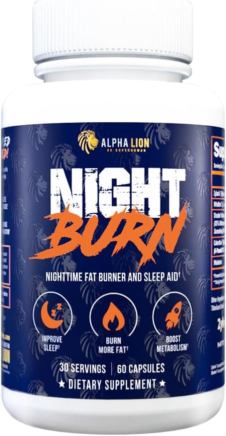 ALFA LION Night Burn, Metabolisme Booster for vægttab, mindre kropsfedt, mere muskel, fremmer Lean Body, kalorie Burning supplement, slappe bedre, fremme sund Cortisol (60 kapsler)