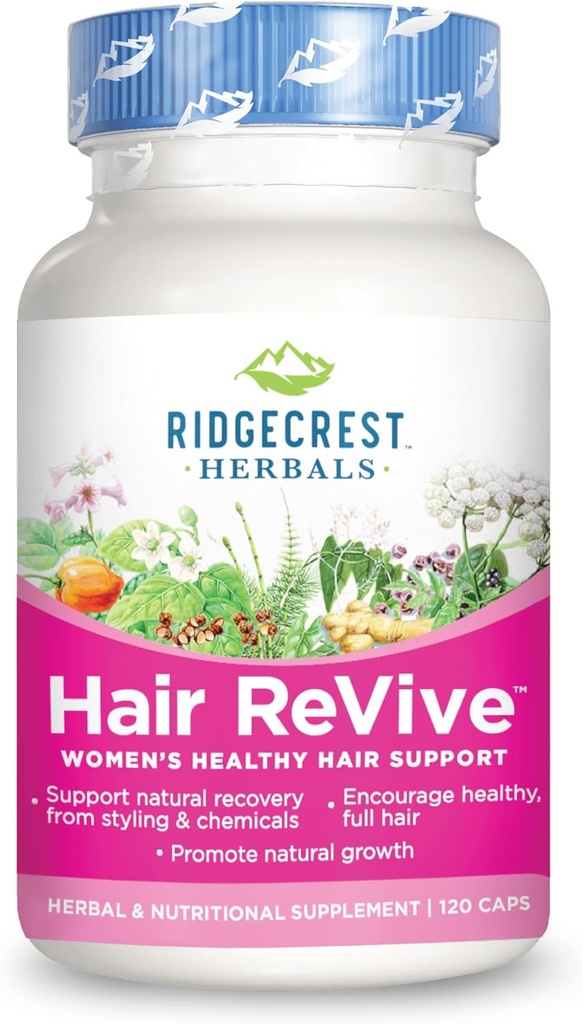 RidgeCrest Herbals hår reVive, Nutritional hår supplement med C-vitamin, biotin (6000mcg), zink, og kobber, hår vitaminer for kvinder til at støtte sundt hår, hud, og negle (120 Caps, 30 Servere)