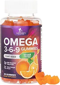 Omega 369 Gummier - Vegansk Triple Omega 3 Supplement Gummy - Essential Fedtsyrer Oil 3 6 9 Complex Heart Support and Brain Support for Women, Mænd & Graviditet, Fish Free Non- GMO, Orange - 60 Gummies
