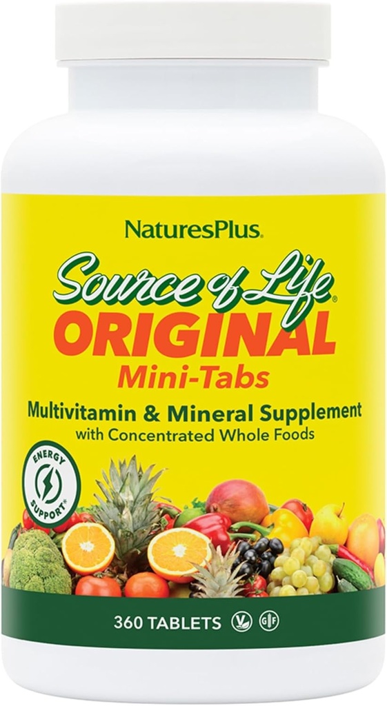 NaturesPlus Kilde til liv - 360 Mini- Tabs - Multivitamin & Mineral supplement - Understøtter naturlig energi & Samlet velvære - Gluten Free, Vegetar - 60 Servere