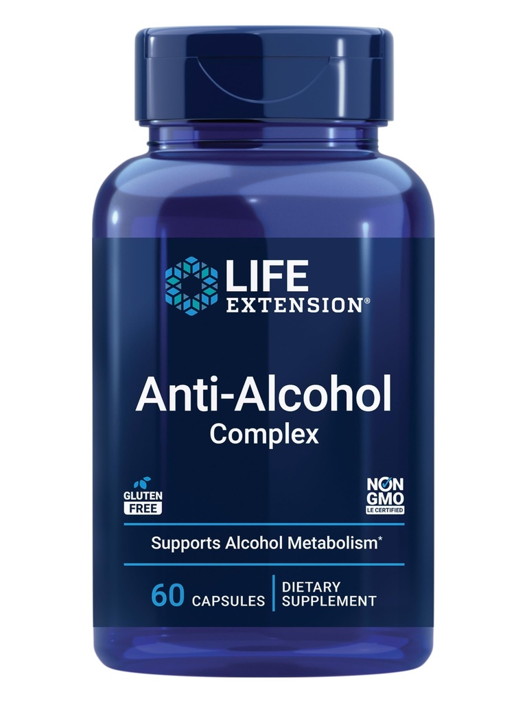 Life Extension Anti- Alkohol Complex, C-vitamin, zink, Grape Seed, Milk Thistle, Clove Extract, Understøtter sund Alkohol Metabolisme & Optimal lever funktion, Gluten- fri, Non- GMO, 60 kapsler