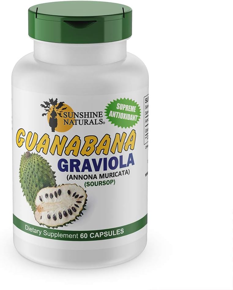 Sunshine Naturals Graviola Supplement. Immune Support, Digestive Aid, Antioxidant Defense, and Detoxification. Promotes Healthy Digestion, Cellular Health, and Overall Wellness. 60 Capsules.