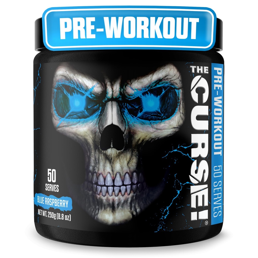 JNX SPORTER Forbandelsen! Pre Workout pulver til mænd og kvinder, Koffein, Beta- Alanine, Creatin, L- Citrullin, 50 Serveringer, Blå Raspberry Flavor - Boost energi, Styrke og fokus