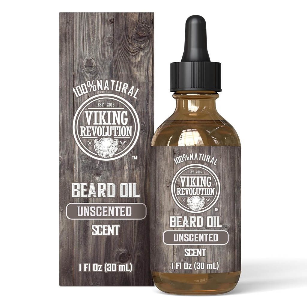 Viking Revolution Uduftende Beard Oil for Mænd - Natural Herre Beard Oil med Argan Oil og Jojoba Oil - Beard Softener, Stronthens og Fugt - Beard Conditioner for Mænd (Undufted, 1 Pack)
