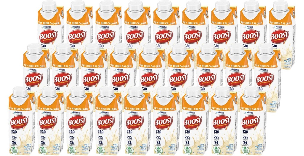 Boost Meget høj kalorie næringsdrik, meget vanille, 8 Ounce Box, pakke med 27