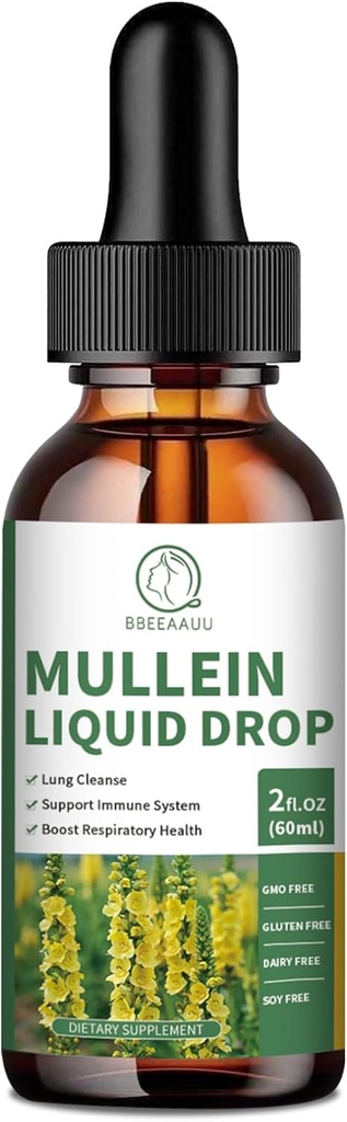 Mullein Drops til Lungs, Mullein Leaf Extract 1000MG for Respiratory, immun & fordøjelsesstøtte, med Quercetin, Marshmallow, Elderberry, Black Cumin Seed, Bromelain, Non- GMO, Vegan, 2 Fl Oz