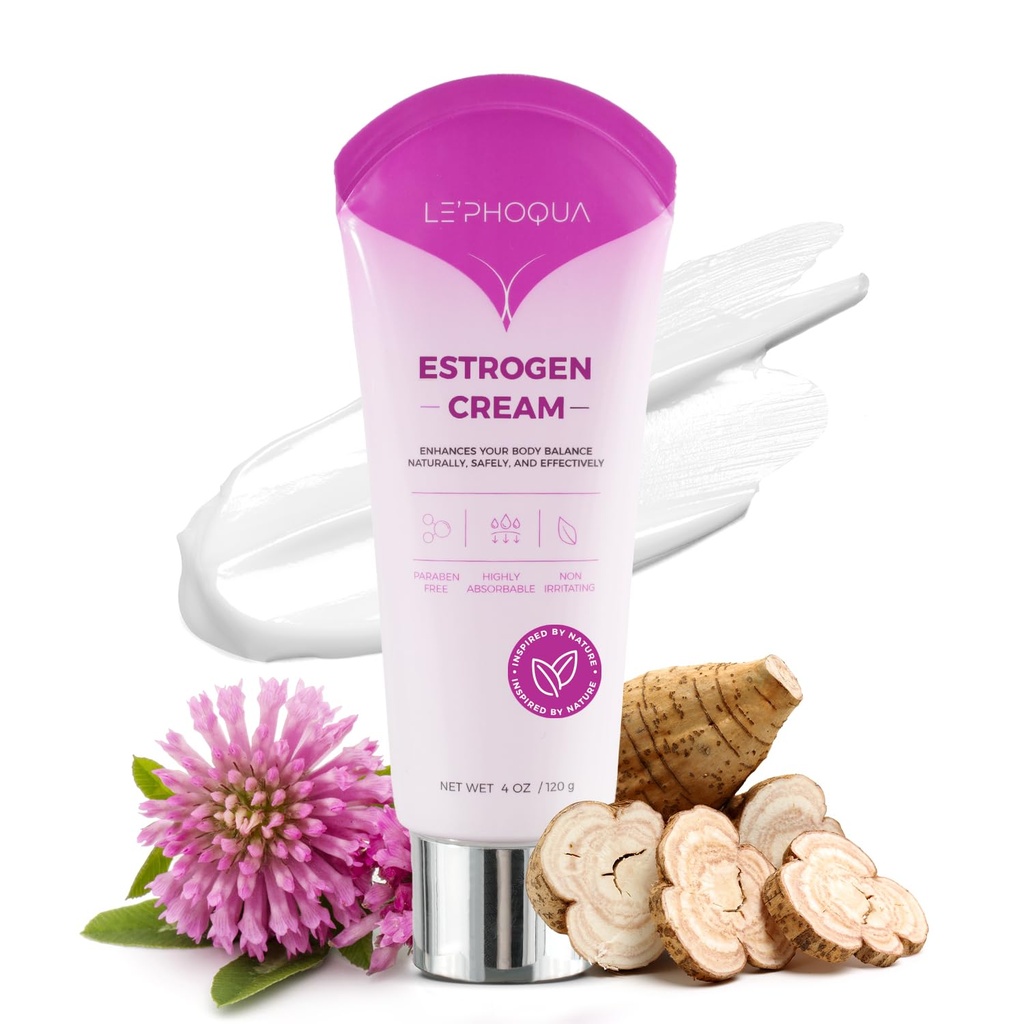 Østrogen Cream til kvinder Menopause Relief: Naturlig Bioidentisk Østrogen Cream til Hormone Balance, Hot Flashs, og Menopause Support - Topical Phytoøstrogen Cream til ansigt, arme og abdomen - 4 Oz