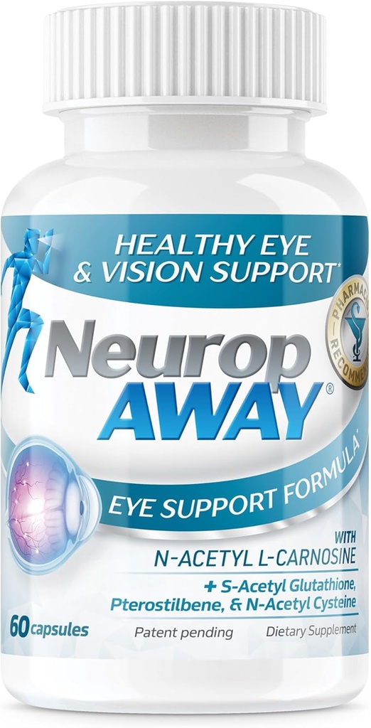 NeuropAWAY Eye Support 60CT med Lutein N- Acetyl L- Carnosine S- Acetyl Glutathion N- Acetyl Cystiene Pterostilbene Lycopene Zeaxanthin til støtte Sund Vision, Hjælper Blurry og tørre øjne
