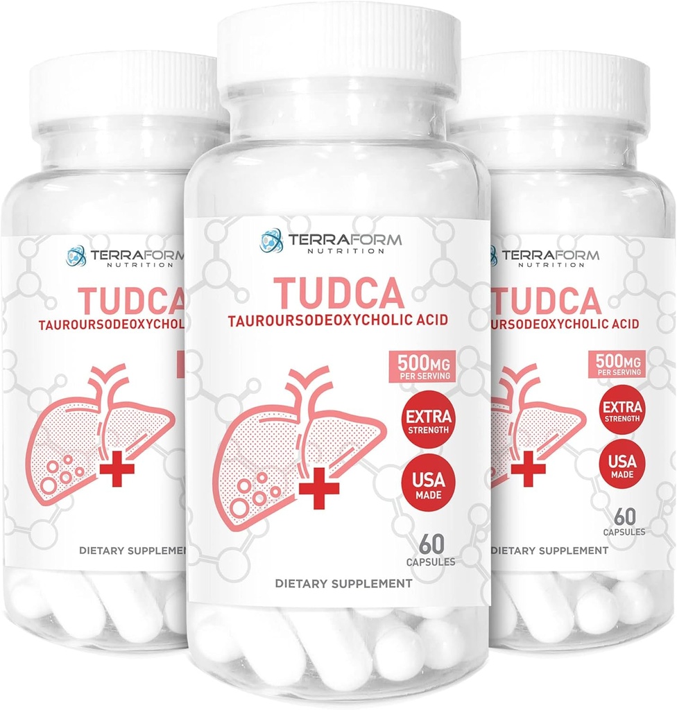 (3 Pack) Terraform Pure TUDCA (Tauroursodeoxycholsyre) - 500 mg per servering - Pure Lever Support & Health - 60 kapsler