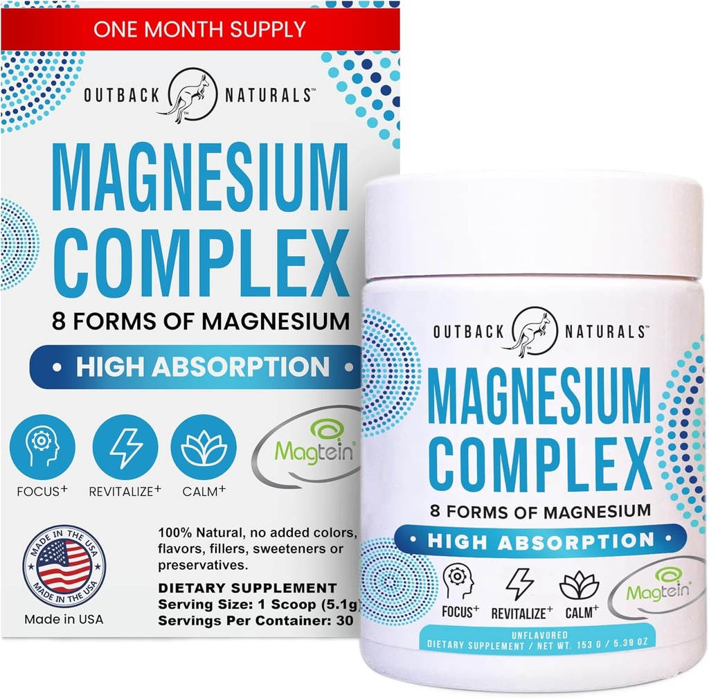 Magnesium Complex Powder - 8 typer af Magnesium, L- Threonat (Magtein), Glycinat, Malat, og mere for hjerne sundhed, afslapning, maksimal Absorption - Unflavored, 30 Serveringer