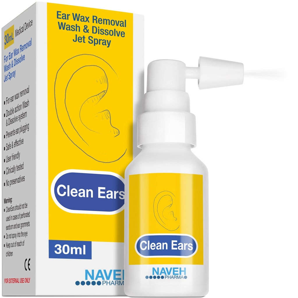 NAVEH PHARMA ® CleanEars against 124; Fastvirkende Ear Wax Removal Spray Removal 124; Breaks Down & Opløser Earwax i bare 1 behandling 124; Klinisk bevist til at være 300% mere effektiv W / Mineral Oil