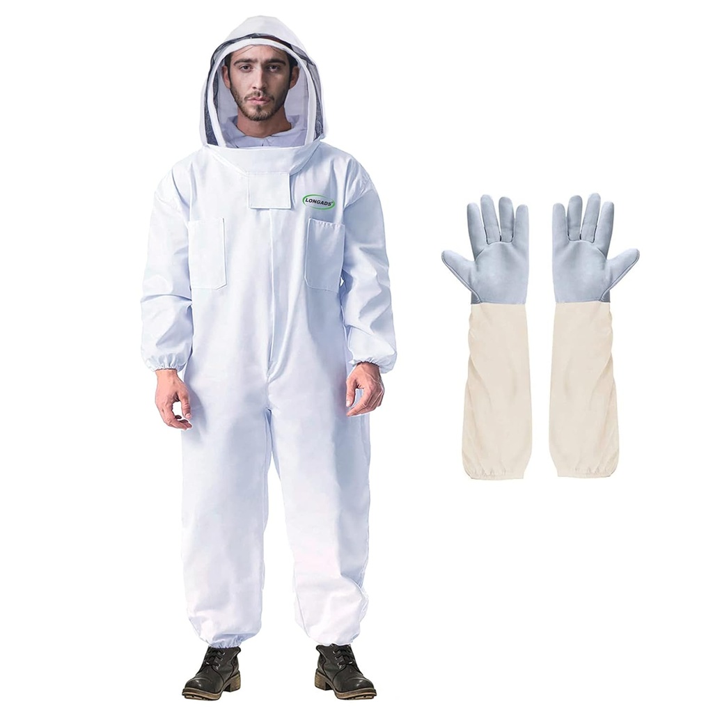 LONGADS Professional Bee Suit for Mænd Kvinder, Biavl Suit Beekeeper Dragten med Glove & Ventilated Hood, Multi- Size Bee Outfit til Baggård og Bee Keeper til Bee Keeper Catcher Christmas Cougar