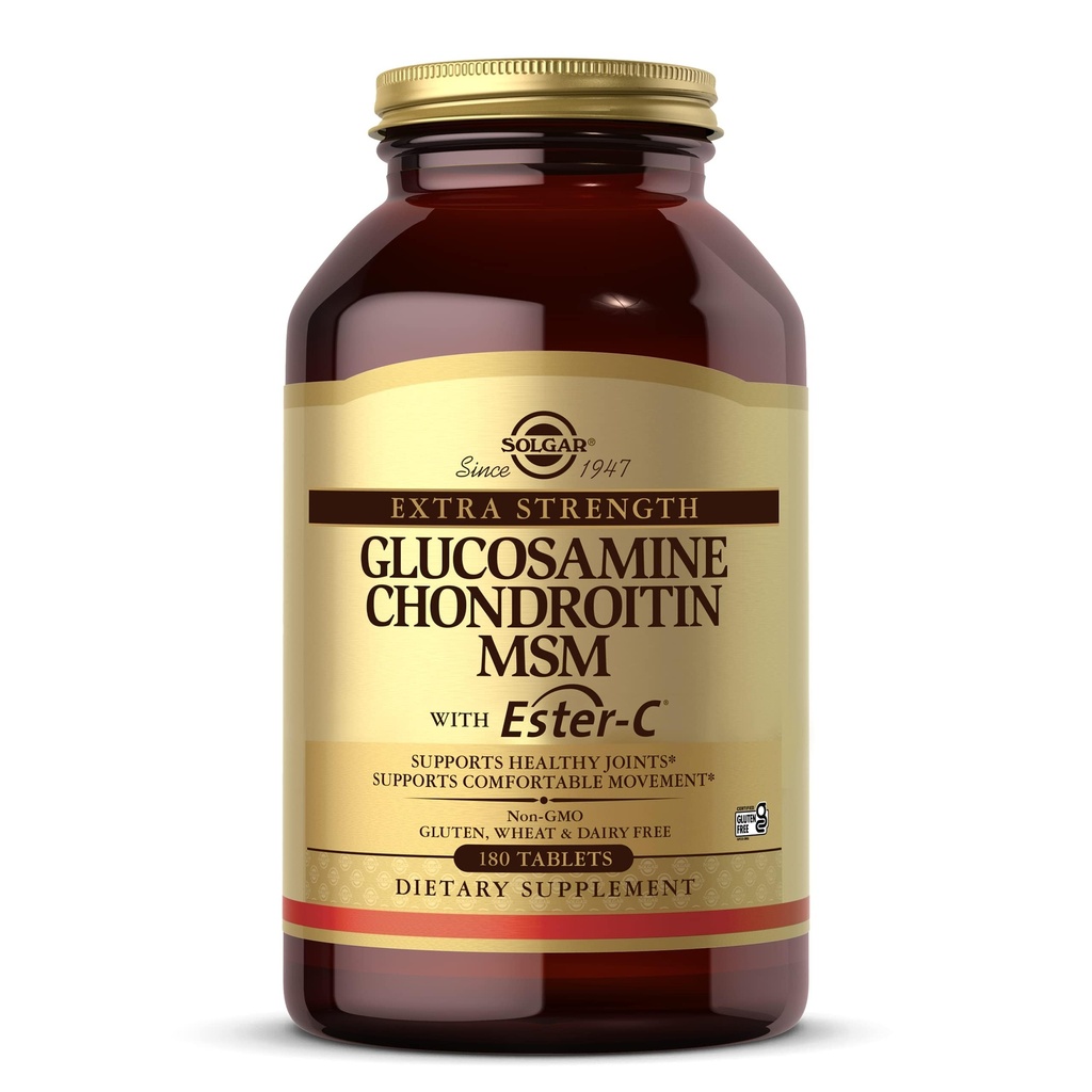 Solgar Extra Strength Glucosamine Chondroitin MSM w / Ester- C, 180 Tablets - Promodes Sunde Joints, Supports Comfortable Movement & Collagen Dannelse - Non- GMO, Gluten Nej, Dairy No - 60 Serveringer