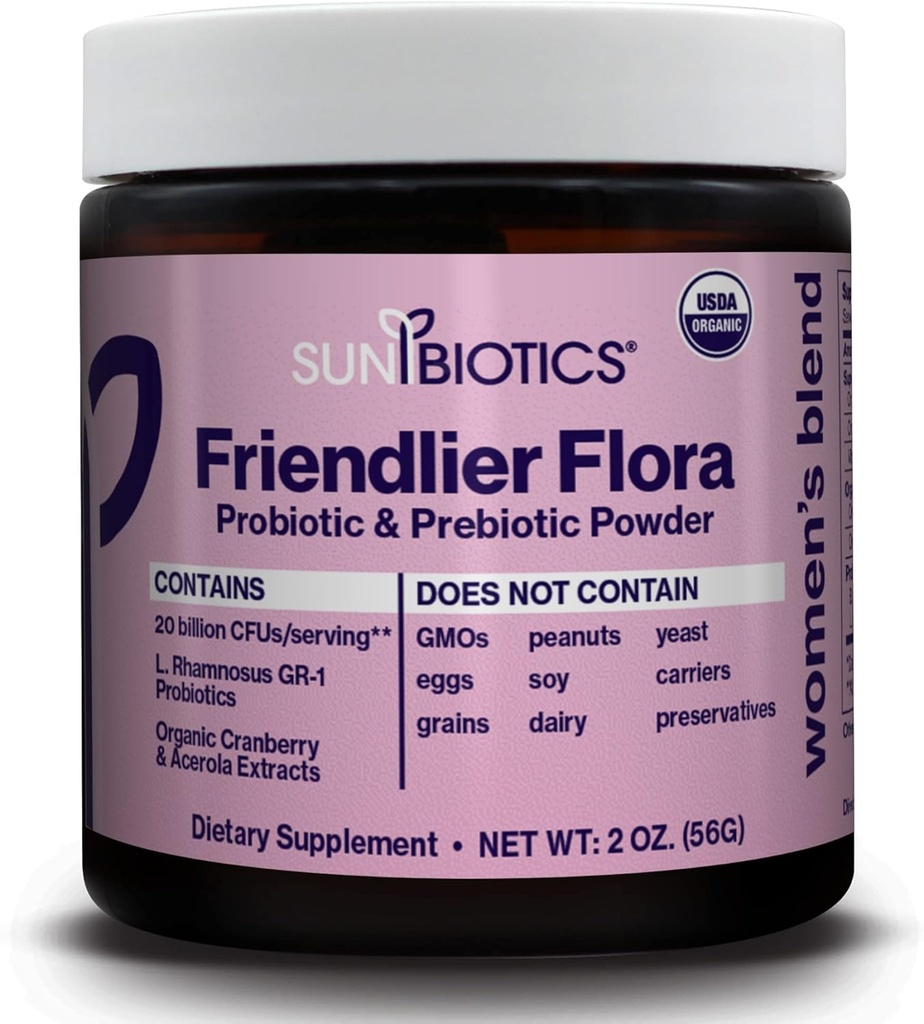 SUNBIOTICS Friendler Flora - Women 's Blend, 20 Millioner CFU' er af 6 Probiotiske Strops, Women 's Daily Diguestive Vaginal & Immune Health, Non- GMO og Gluten Free, 2 Ounce