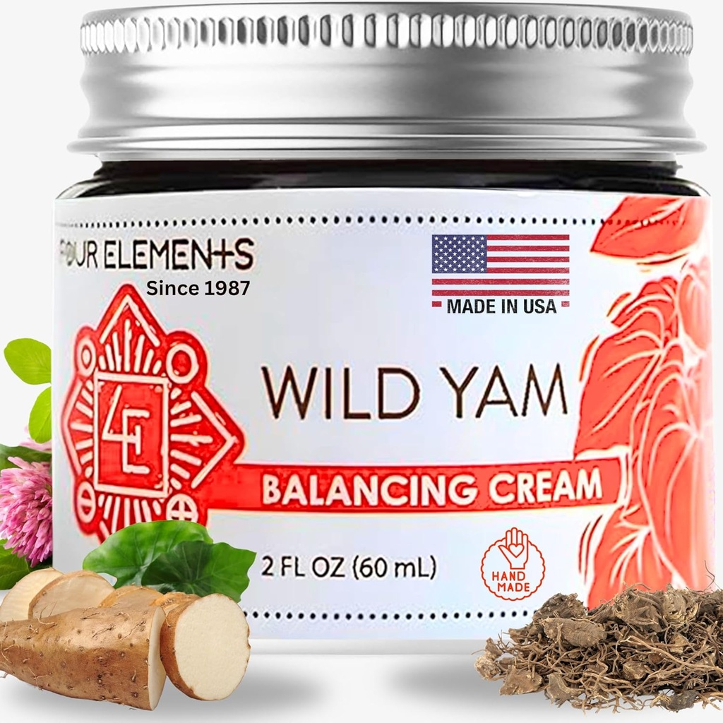 Fire elementer 4E Wild Yam Balancing Cream, 2 OZ - 1st Place vinder på 2023 International Herb Symposium for Creams og Salves! Stolt opvarmet, fremstillet og pakket i WI, USA.