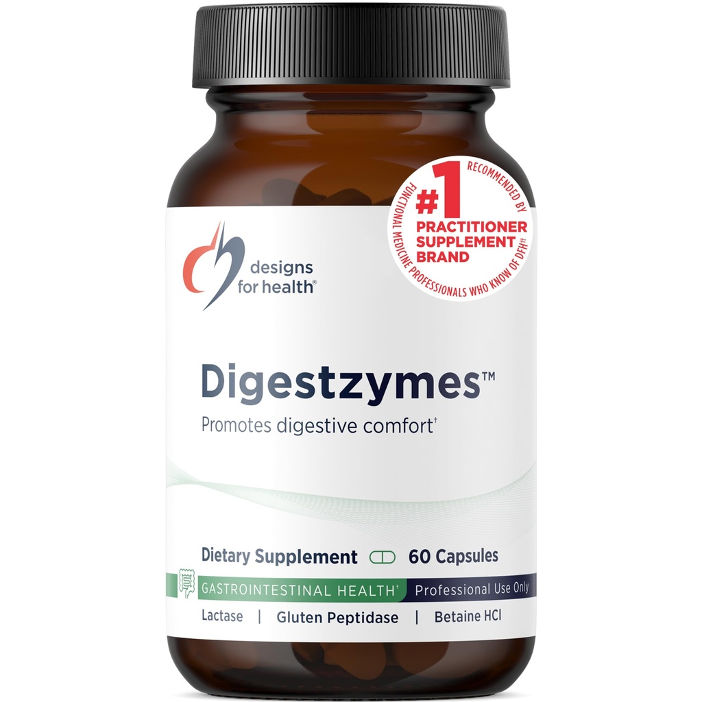 Designs for Health Digestzymes - Digestive Enzymes + Betain Hydrochlorid for Gas & Bloating Relief - Pepsin, Ox Bile, Lactase Enzyme & Lipase Enzymes for fordøjelse (60 kapsler)