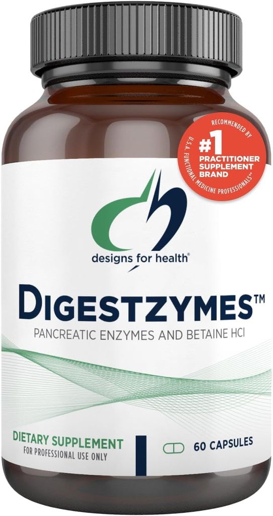 Designs for Health Digestzymes - Digestive Enzymes + betain Hydrochlorid for Gas & Bloating Relief - Pepsin, Ox Bile, Lactase Enzyme & Lipase Enzymes for Digestion (60 kapsler)