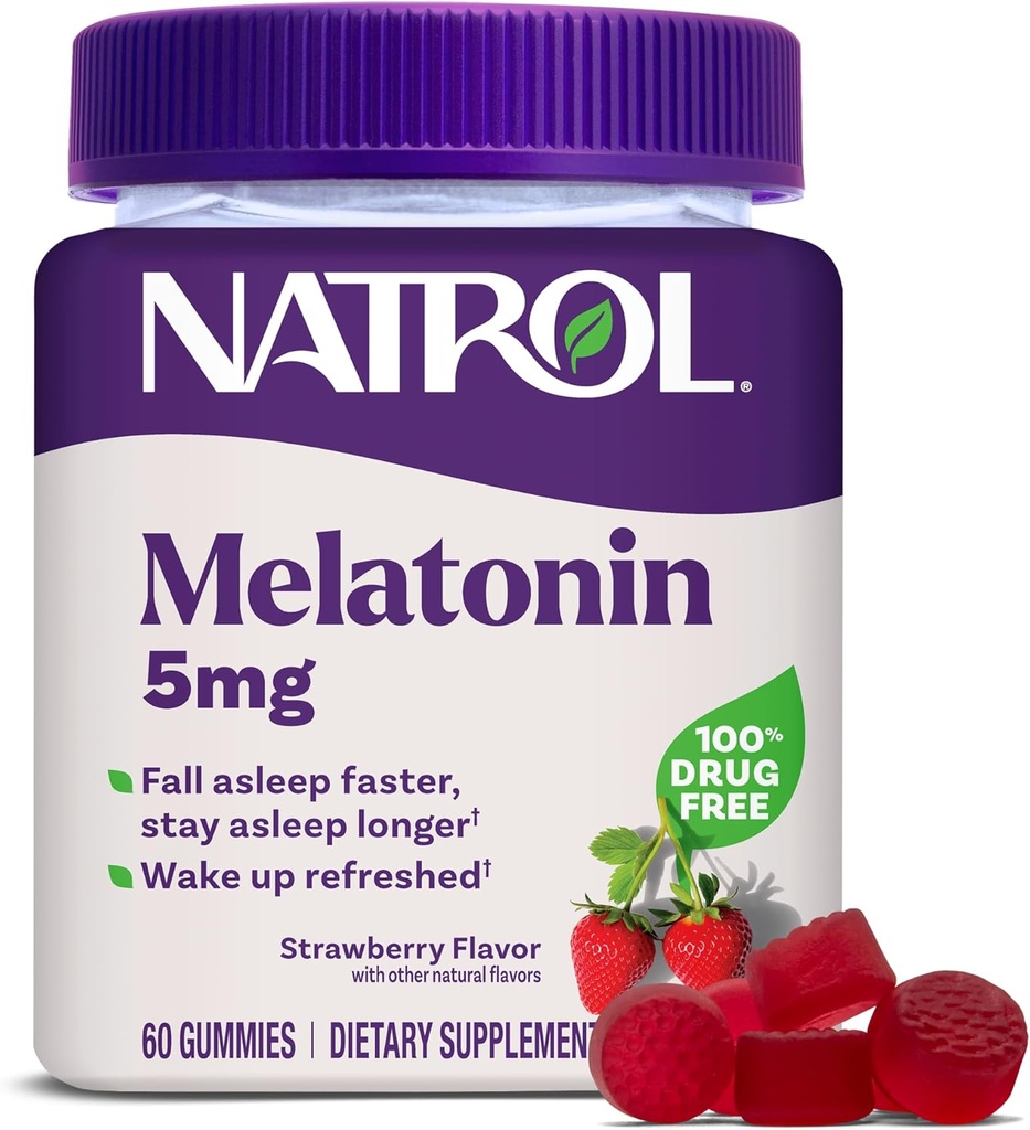 Natrol Melatonin Gummies, Sleep Support, 60 Strawberry- Flavored Voksen Melatonin Gummies, 5 mg Sleep Support til voksne