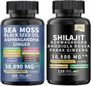 Sea Moss and shilajit Sea Moss Black Seed Oil Ashwagandha Ginger & shilajit rhodiola rosea panax Ginseng (120 Greve)