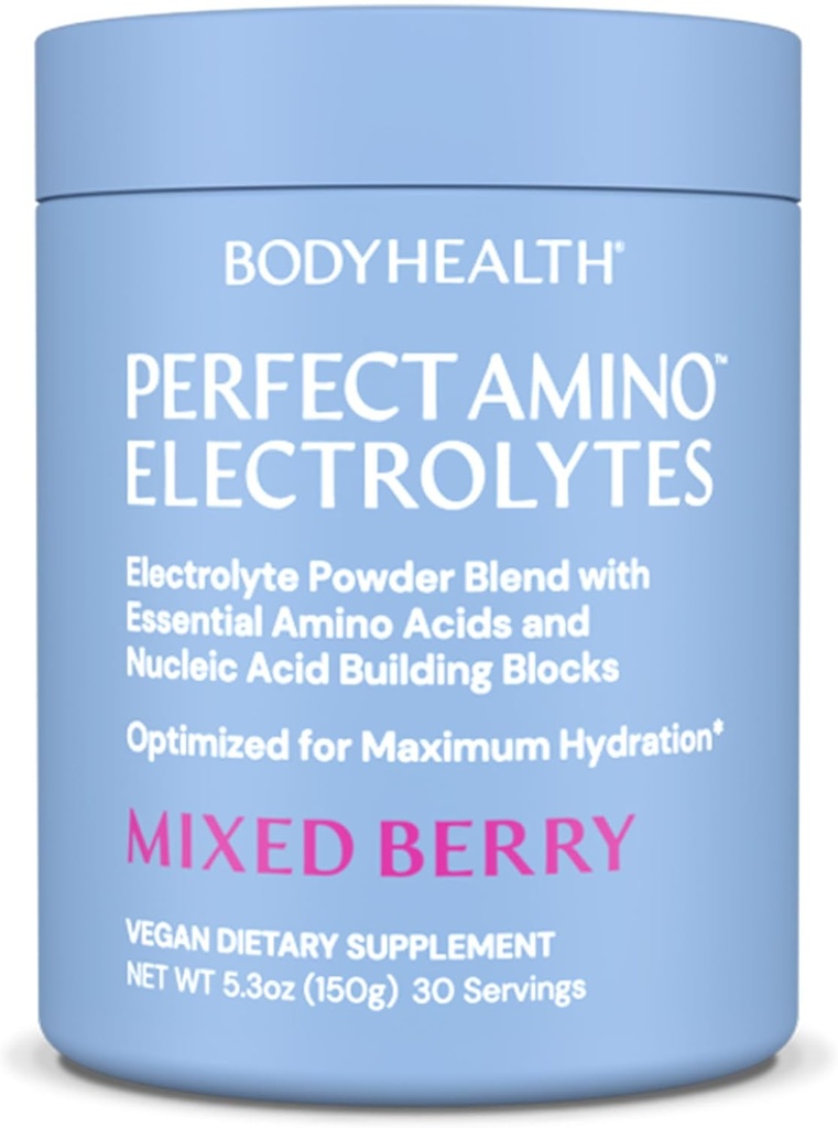 BodyHealth PerfectAmino Electrolytes Powder No Sugar, Keto Sugar Free Fasting Electrolytes Drink Mix, Hydration Powder with Trace Minerals - Blandede bær - 30 Servering