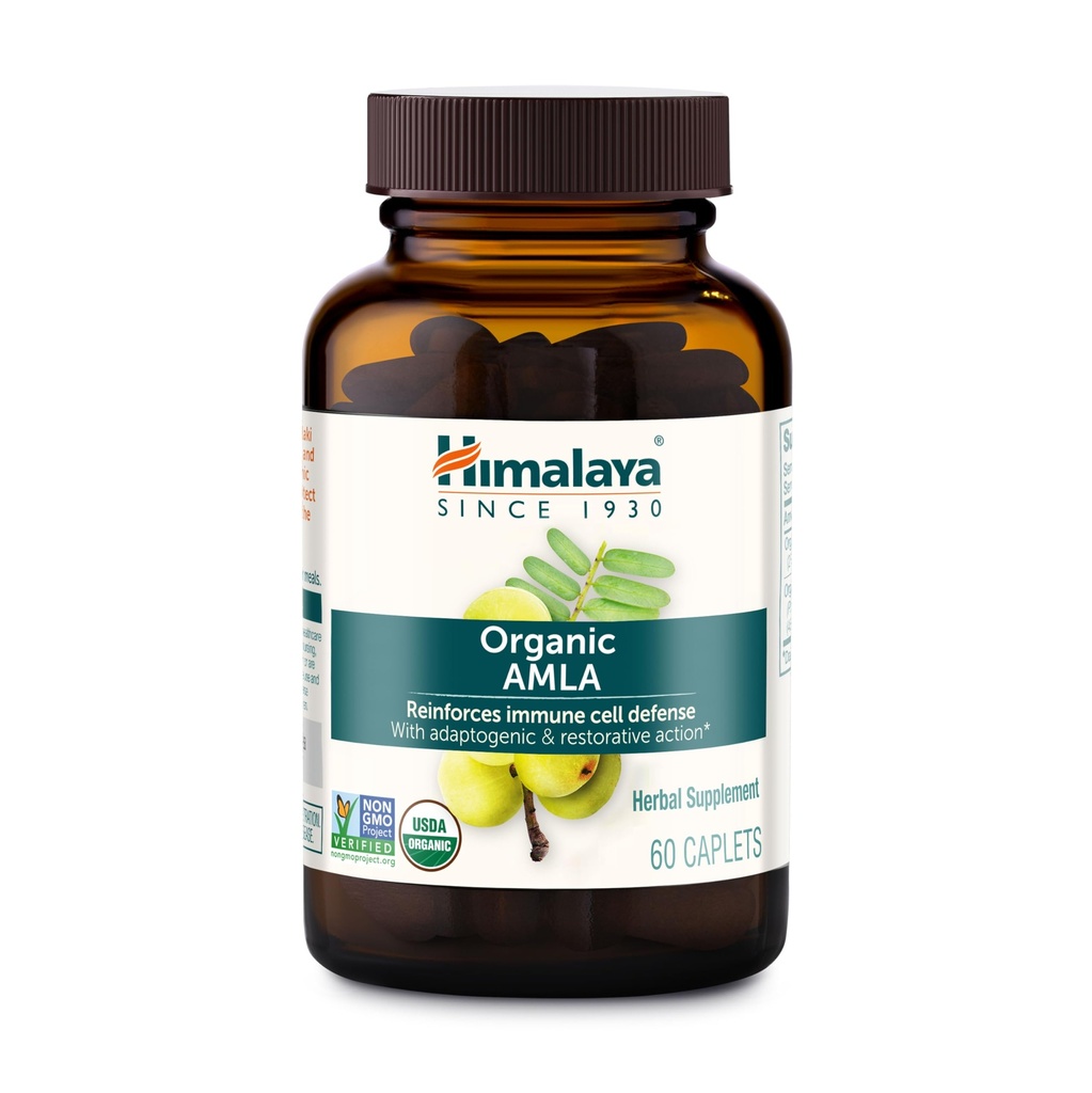 Himalaya Organic Amla - Herbal Immune Support Supplement with Adaptogen and Antioxidant - USDA Organic, Vegan, Non-GMO, Gluten Free, 600 mg, 60 Caplets
