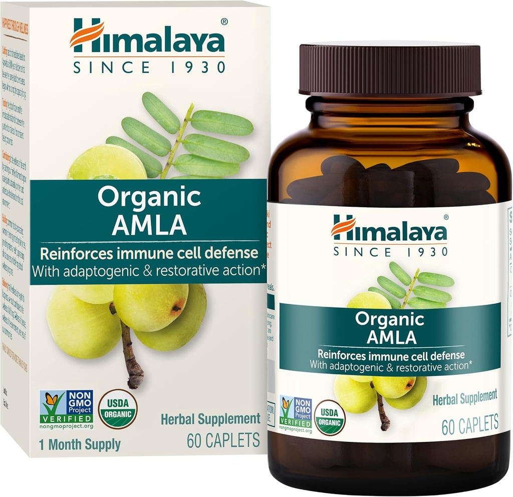 Himalaya Organic Amla - Herbal Immune Support Supplement with Adaptogen and Antioxidant - USDA Organic, Vegan, Non-GMO, Gluten Free, 600 mg, 60 Caplets