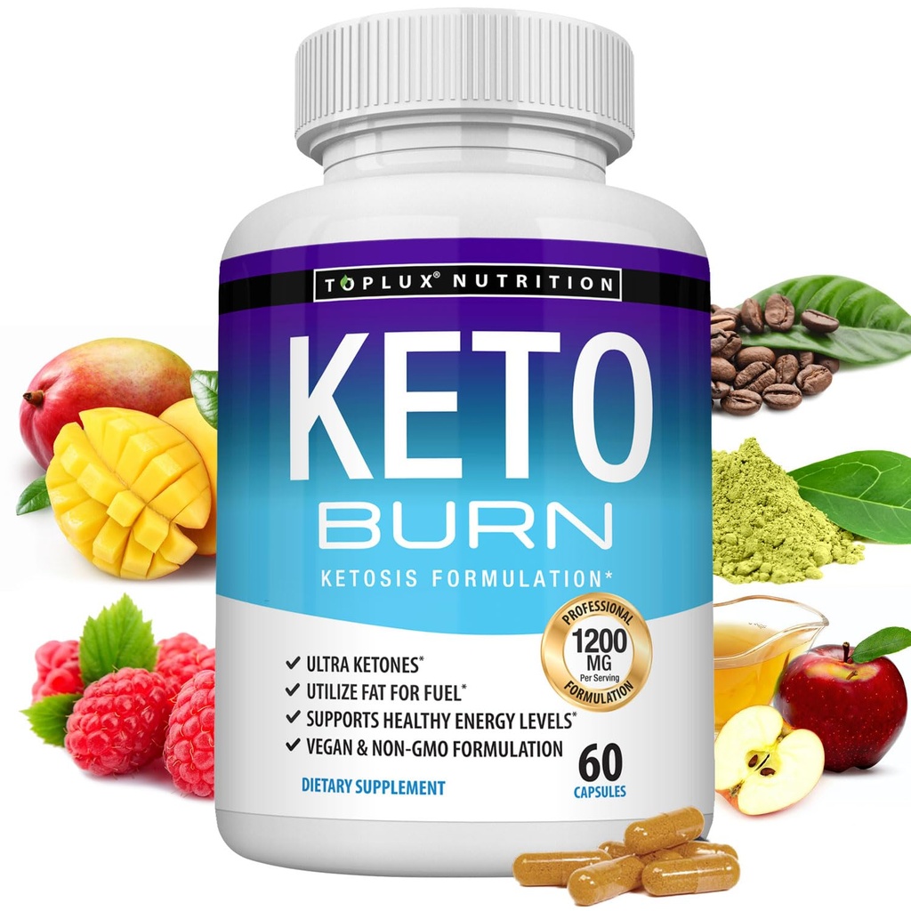 Toplux Keto Burn Pills Ketosis Vægttab - 1200 Mg Ultra Advanced Natural Ketogen Fat Burner Brug Ketone Diet for Mænd Kvinder 60 Kapsler supplement