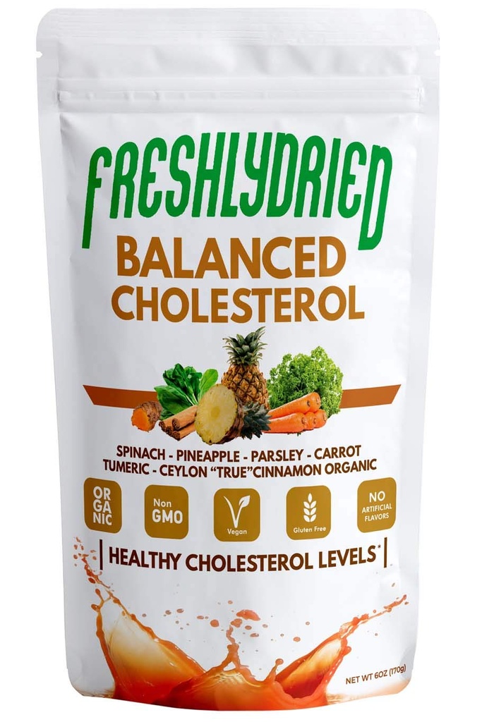 Frisk Tørret Balanceret Cholesterol Powder - Understøtter sunde Cholesterol Niveauer - w / Tumerisk, Ceylon True Kanel, Spinat, Persille, Ananas - Vegan- Friendly - 17 Serveringer - 6 Ounces