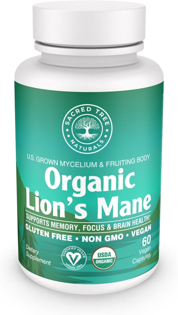 Organic Lion 's Mane Mushroom Capsules - 1.000mg High Potency - Brain Boost, Focus & immunsupport - non-GMO, Vegan, 60 Greve