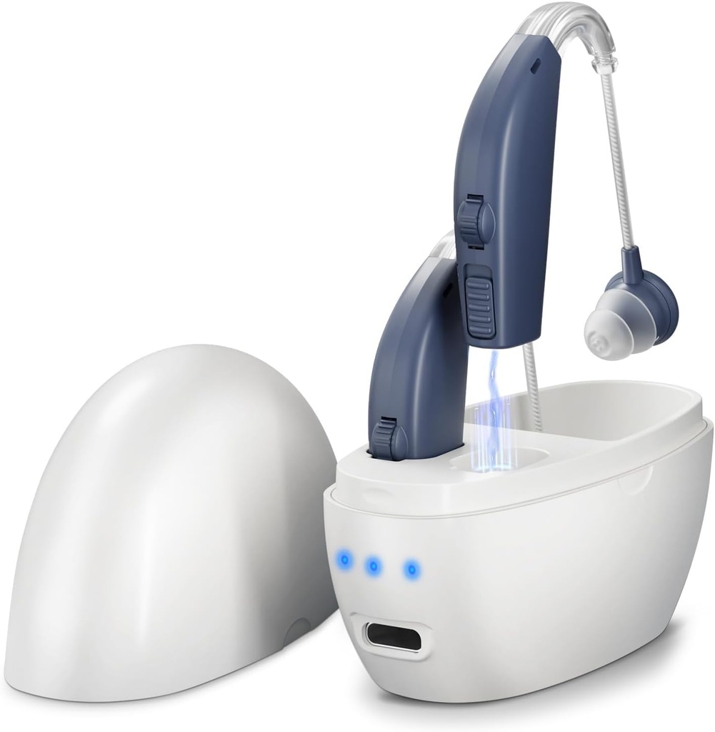 Hearing Aids Rechargeable (Pair), Hearing Amplifier for Seniors & Adults, OTC Behind-The-Ear BTE Hearing Aid, Digital PSAP Personal Sound Amplification, Volume Control & Noise Cancellation