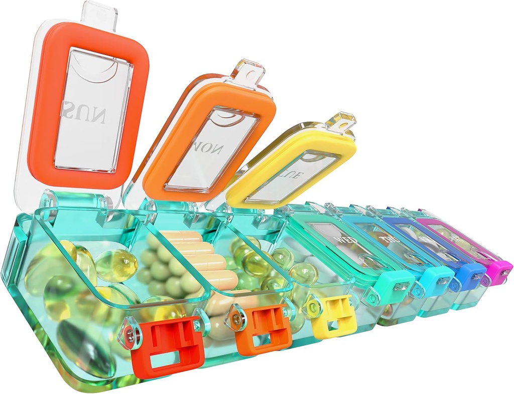 BEXEEN Ugentlig Medicin Pill Organizer Vandtæt 7 Dag Stor Pill Box Daglig Pill sag Cute Vitamin Organizer Portable Pill Container Travel Pills Holder XL Supplement Medicin Dispenser En om dagen
