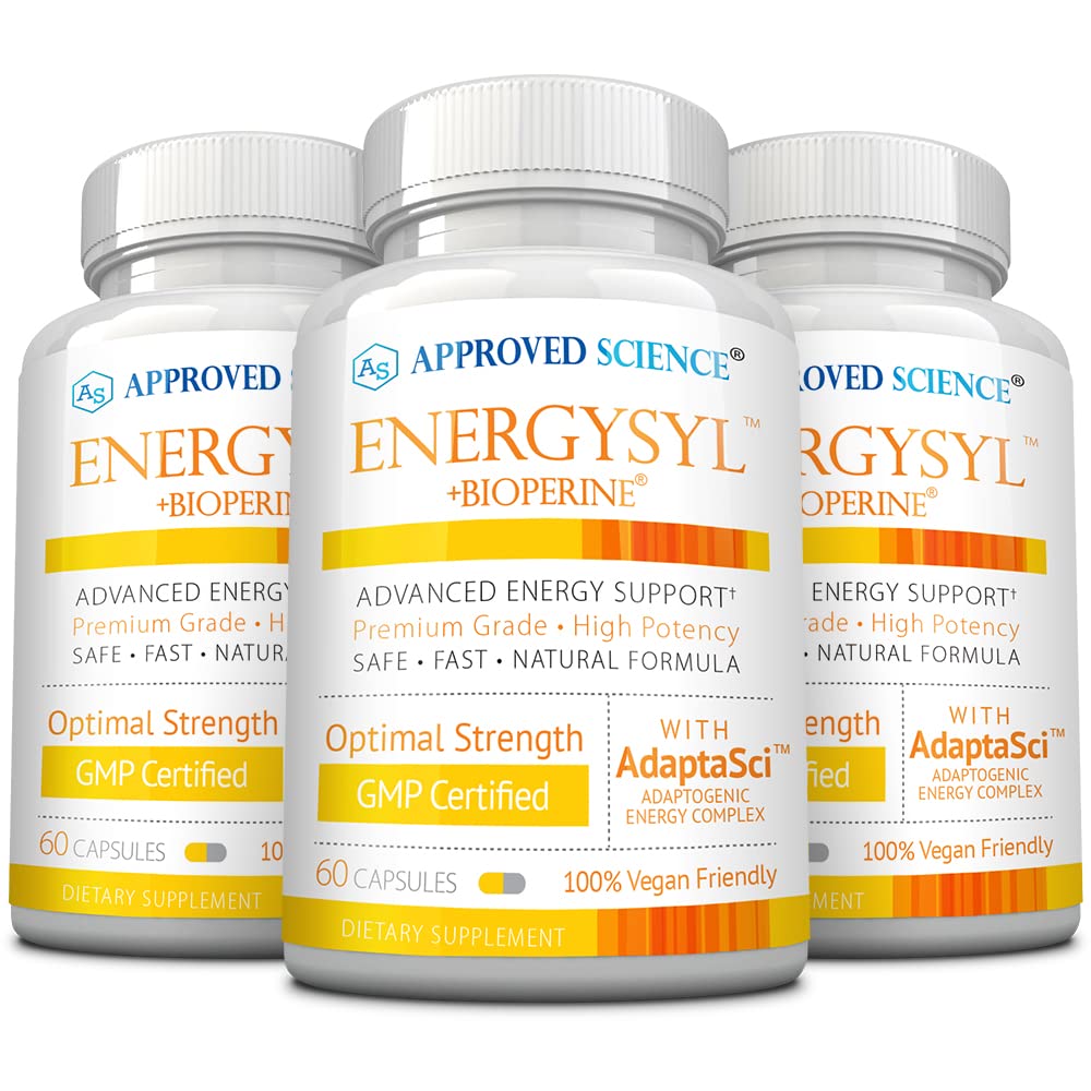 Godkendt Science Energisyl - koffein fri - med adaptogener, B Vitaminer, og Bioperine - 3 måneders forsyning - 180 kapsler