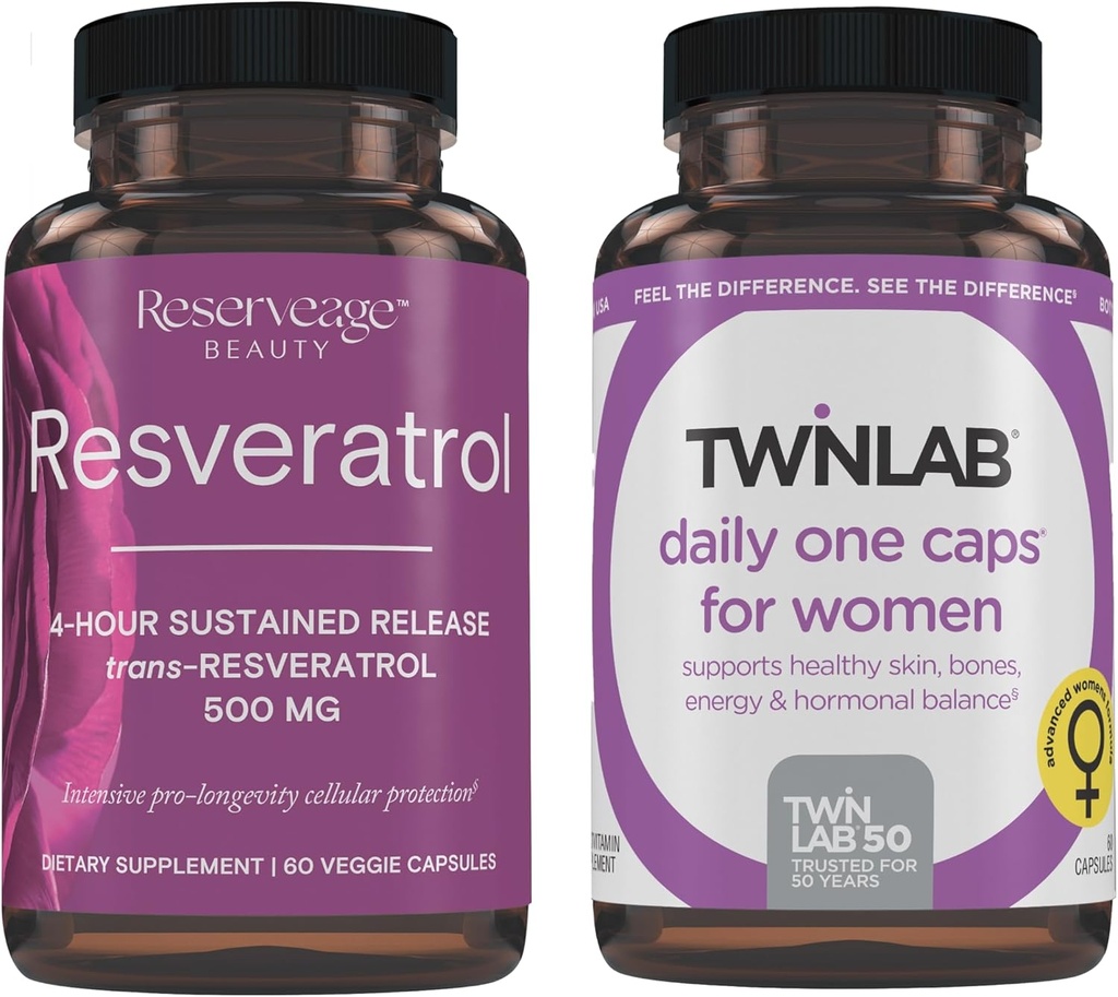 Reserveage Beauty Resveratrol 500 mg - Sustained- Release Trans- Resveratrol - Vegan Antioxidant Supplement for hjerne & hjerte sundhed 60 Kapsler & Twinlab TWL Women 's Daily One 60 ct