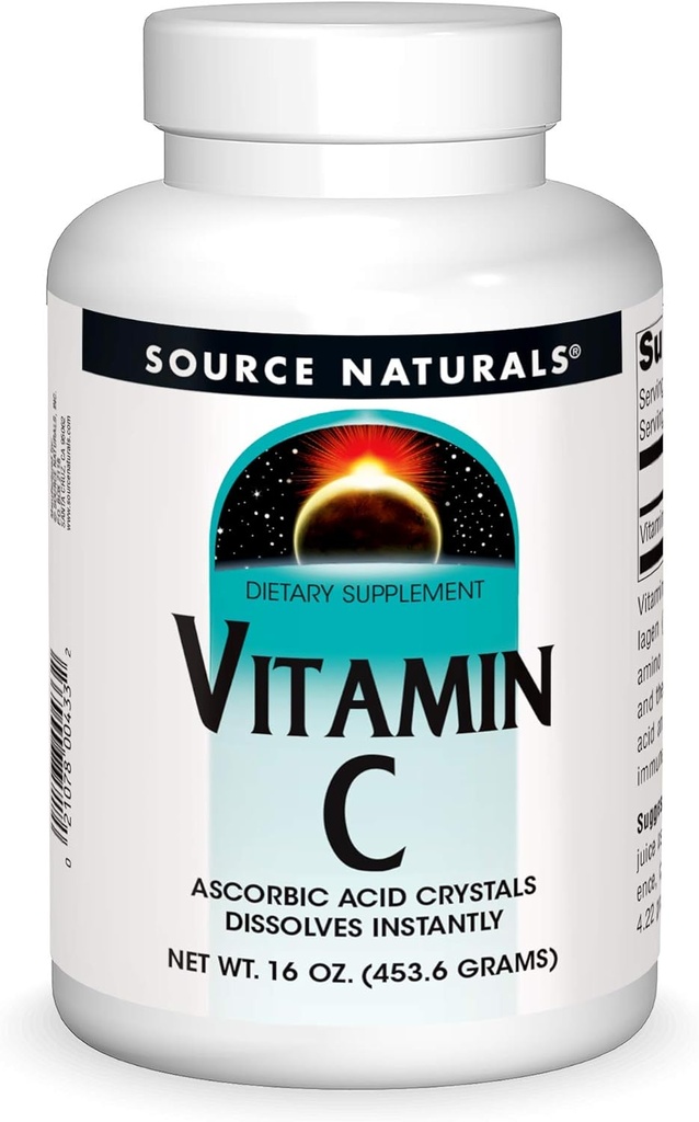 Kilde Naturals C-vitamin - Ascorbinsyre krystaller Det opløses øjeblikkeligt, Kosttilskud - 16 oz