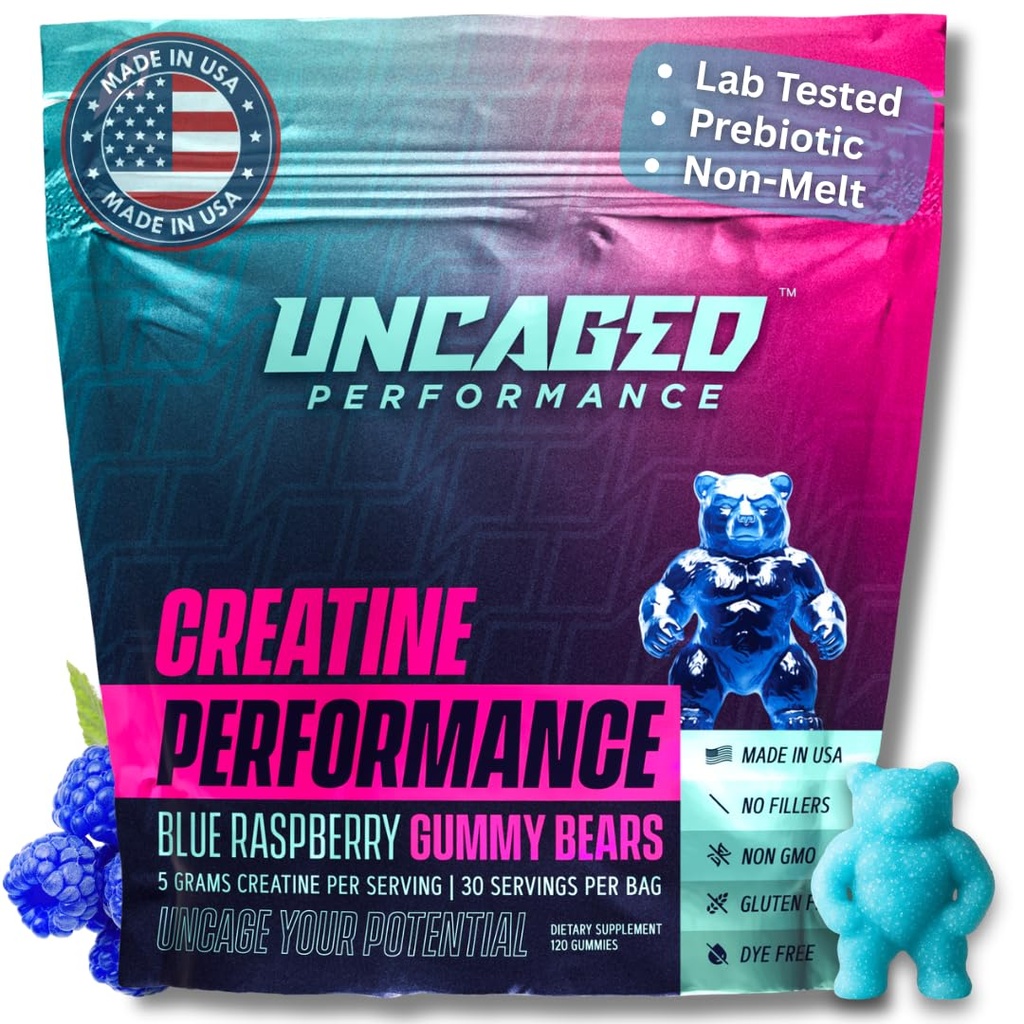 Creatin monohydrat Gummies 5G - Lækker blå hindbær flavor, Max Styrke til muskelvækst, hurtig Absorbing for mænd og kvinder - Premium alle naturlige, Lab Testet - 30 Serveringer