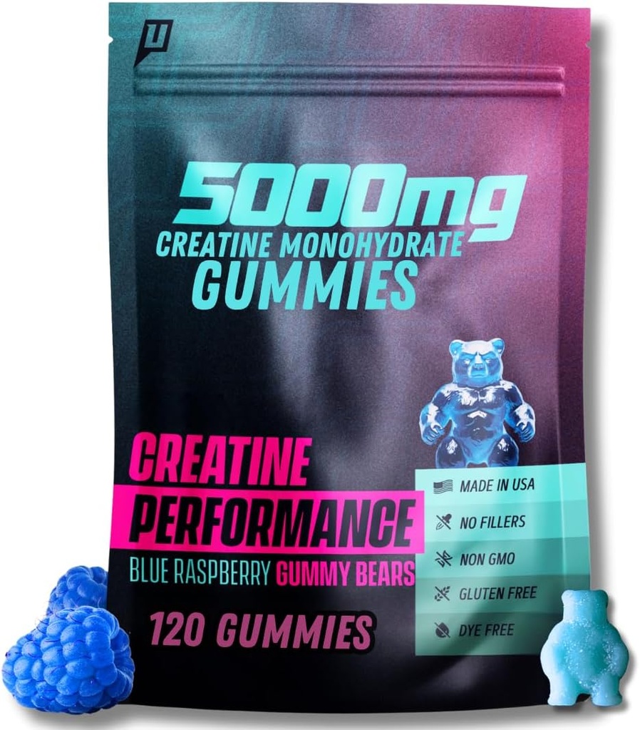 Creatin monohydrat Gummies 5G - Lækker blå hindbær flavor, Max Styrke til muskelvækst, hurtig Absorbing for mænd og kvinder - Premium alle naturlige, Lab Testet - 30 Serveringer