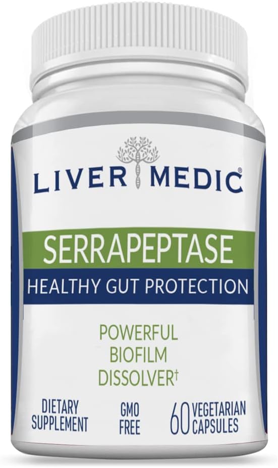 Serrapeptase Pure Digestive Proteolytic Enzymes Enteric Coated Premium Healthy Gut Protection and Vegan Liver Support Supplement for Sinus, Respiratory and Gut Health NonGMO (60 Caps)