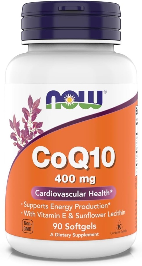 Now Foods Supplements, CoQ10 400 mg, Pharmaceutical Grade, All- Trans Form Produced by Fermentation, 90 Softgels