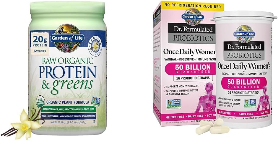 Have of Life Raw Organic Protein & Greens Vanilla - Vegansk Protein Powder for Women & Dr. Formulated Women 's Probiotics Once Daily, 16 Stains, 50 Millioner, 30 Greve