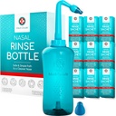 Medi Grade Sinus Rinse Flaske, 500ml med 30 Sinus Rinse Pakker - Komplet Nasal kunstvanding System - Neti Pot Næse Cleaner - Nasal Vask Kit til hjemmet eller rejser - 2 Nasal Rinse Tips og opbevaring Bag