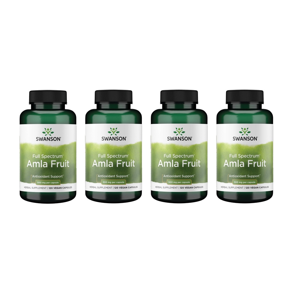 Swanson Full Spectrum Amla Frugt (indisk Gooseberry) -Ayurvedic Herbal supplement Fremme Vitality & Energy Support -Pakket med Phytonutrients til støtte Wellness- (120 Kapsler, 500mg Hver) (4 Pack)