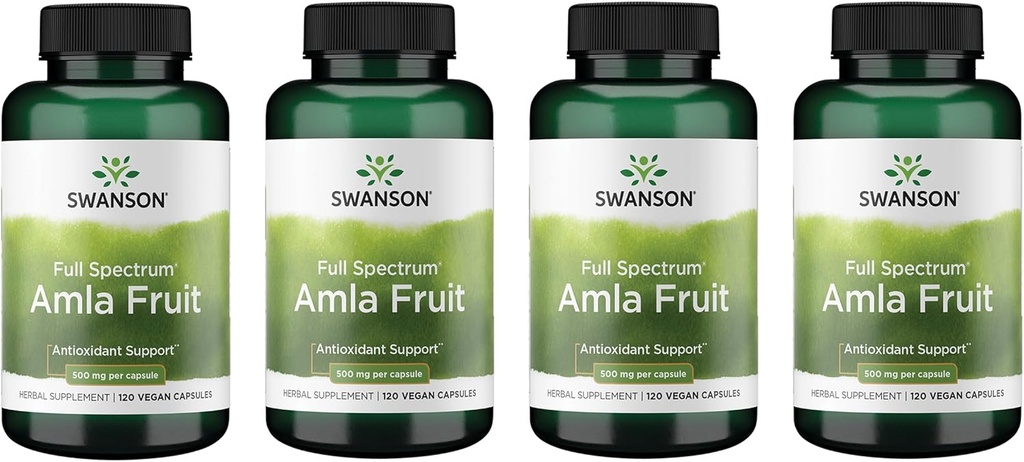 Swanson Full Spectrum Amla Frugt (indisk Gooseberry) -Ayurvedic Herbal supplement Fremme Vitality & Energy Support -Pakket med Phytonutrients til støtte Wellness- (120 Kapsler, 500mg Hver) (4 Pack)