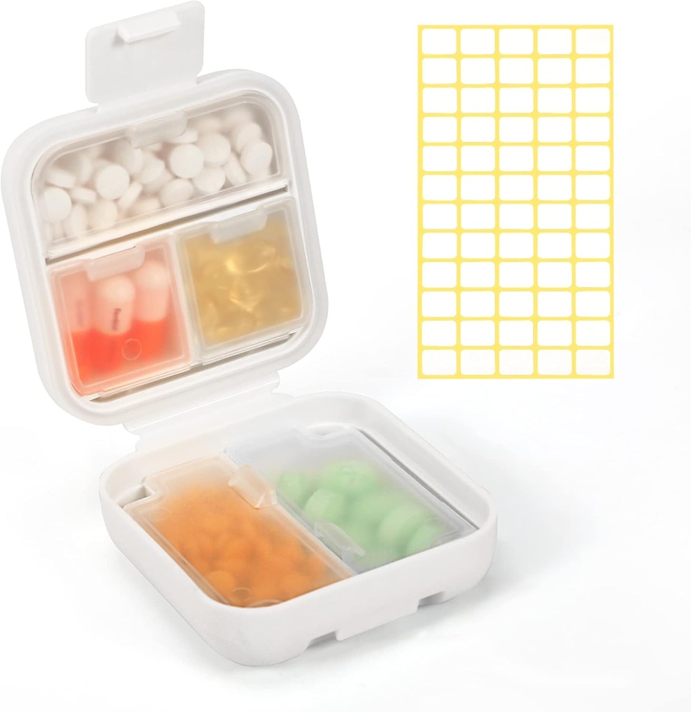 Dynippy Daily Pill Organizer 5 Compartments Portable Fugt Bevis Lille Pill sag for Pocket Purse Travel Pill Box Portable Medicine Vitamin Fish Oil Holder Container (hvid)