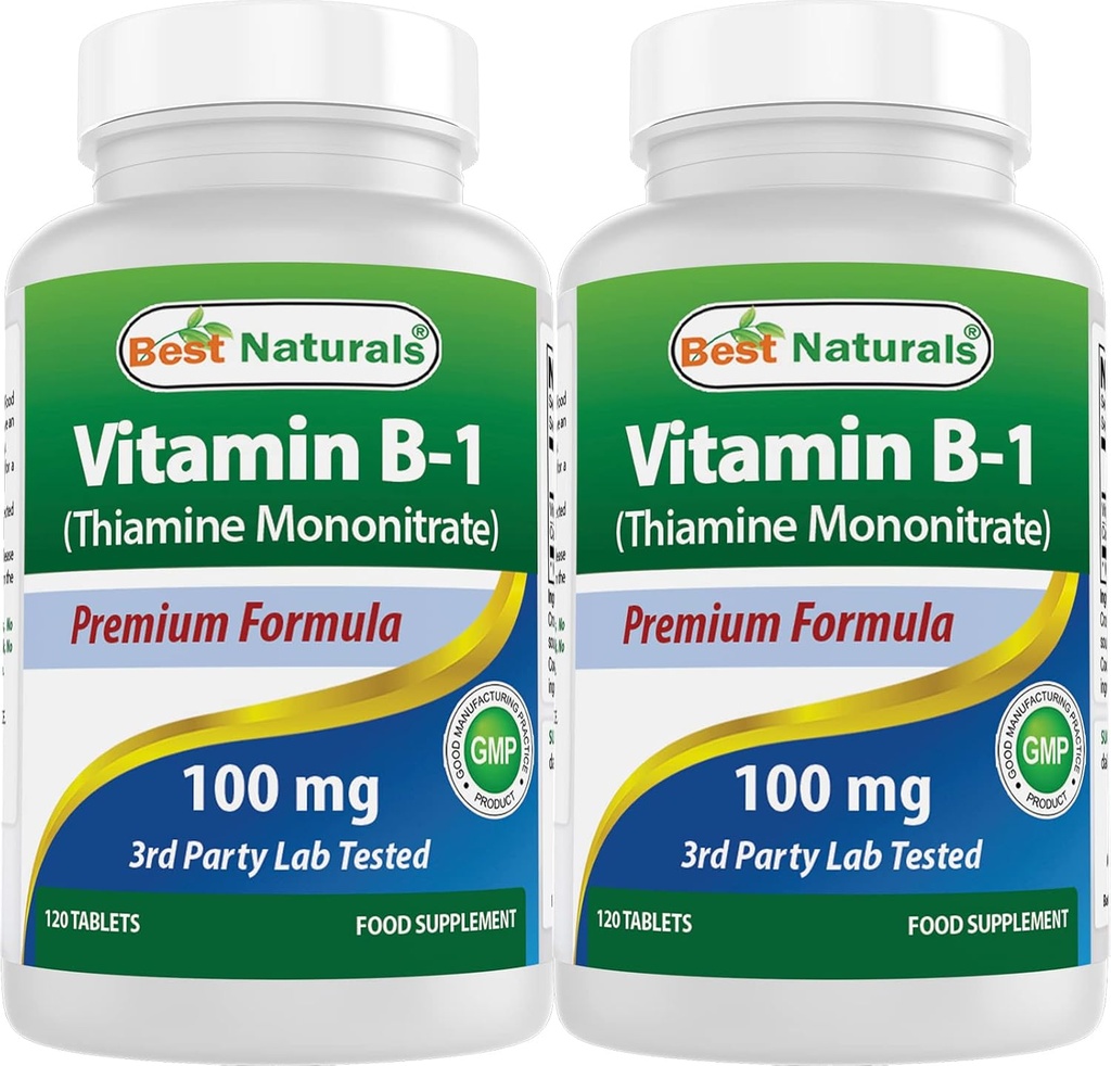 Bedste Naturals Vitamin B1 som Thiamin Mononitrate 100 mg 120 tabletter (120 Tæl (pakke med 2))